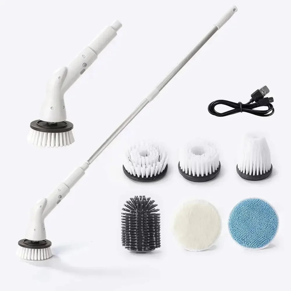 6-in-1 LCD Cordless Electric Cleaning Brush with Long Handle.