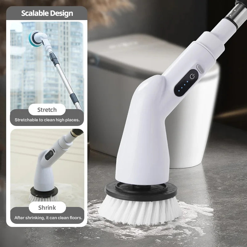 6-in-1 LCD Cordless Electric Cleaning Brush with Long Handle.
