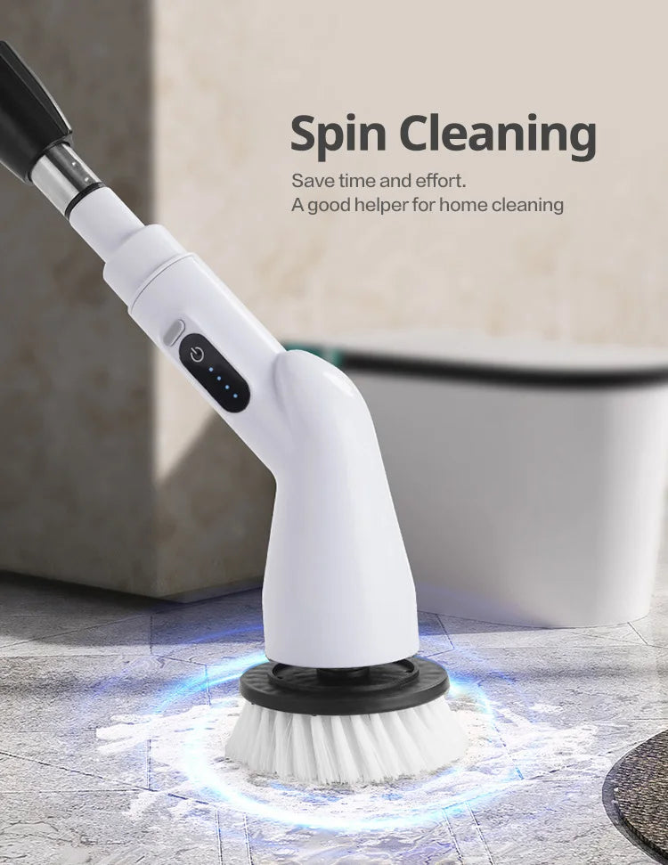 6-in-1 LCD Cordless Electric Cleaning Brush with Long Handle.