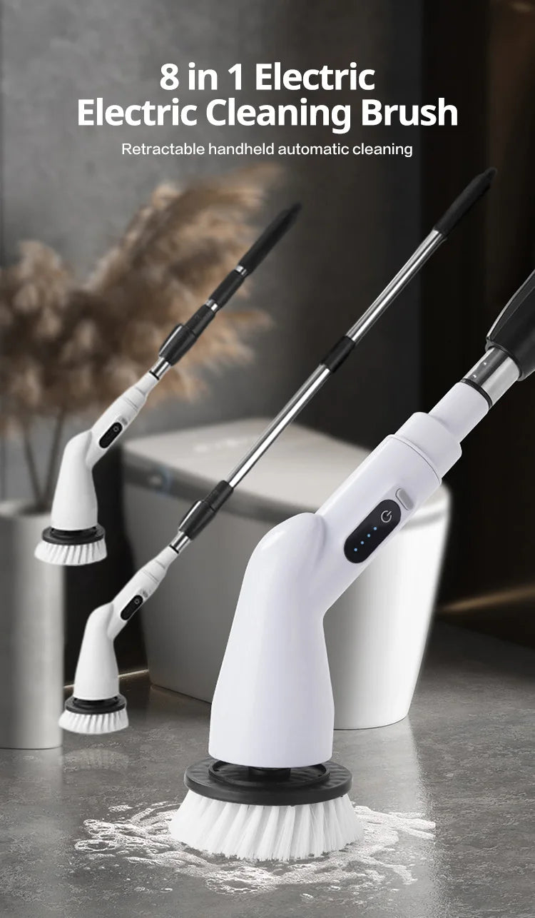 6-in-1 LCD Cordless Electric Cleaning Brush with Long Handle.
