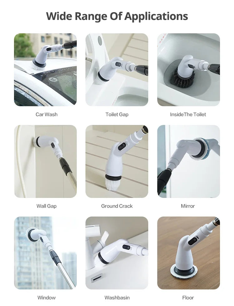 6-in-1 LCD Cordless Electric Cleaning Brush with Long Handle.