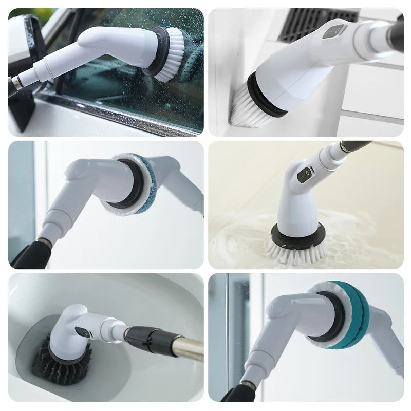 6-in-1 LCD Cordless Electric Cleaning Brush with Long Handle.