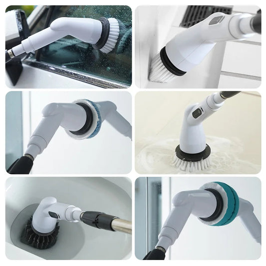 6-in-1 LCD Cordless Electric Cleaning Brush with Long Handle.