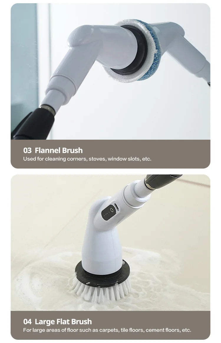 6-in-1 LCD Cordless Electric Cleaning Brush with Long Handle.