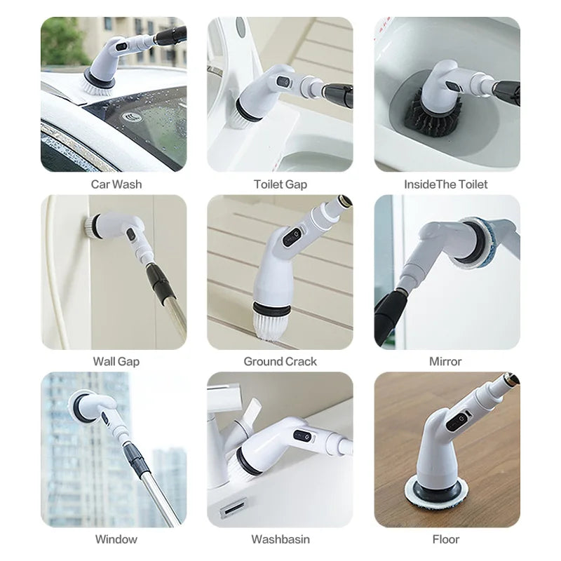 6-in-1 LCD Cordless Electric Cleaning Brush with Long Handle.